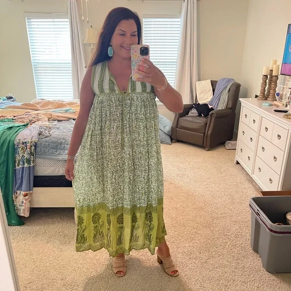 Green Patterned Maxi Dress - Picture 2 of 6